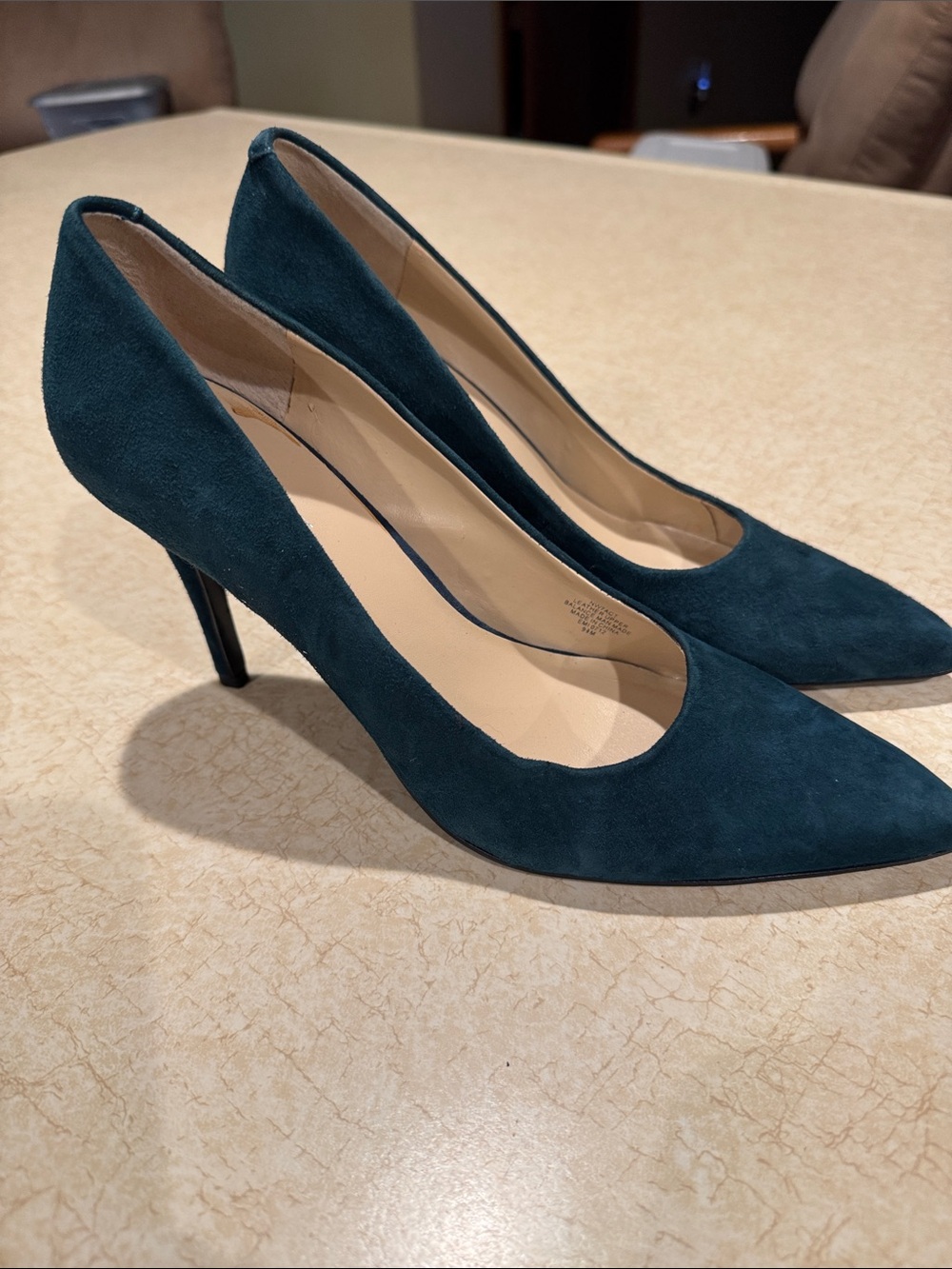 Nine West Green Suede Pointed-Toe Pumps